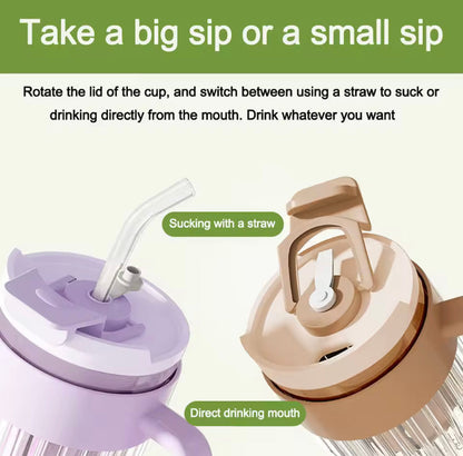 550ml Stripe Coffee Glass with Straw, Stainer Closure