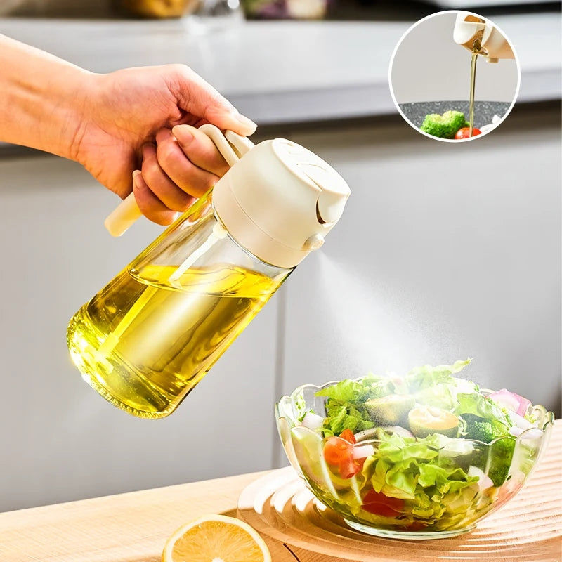 Two-in-One Oil spray and Oil jug - 450Ml Glass body oil jug