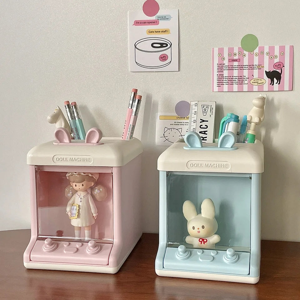 creative doll machine shaped pen holder storage box