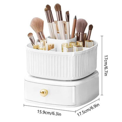 Luxury Rotating Makeup Brush Organiser With Drawer
