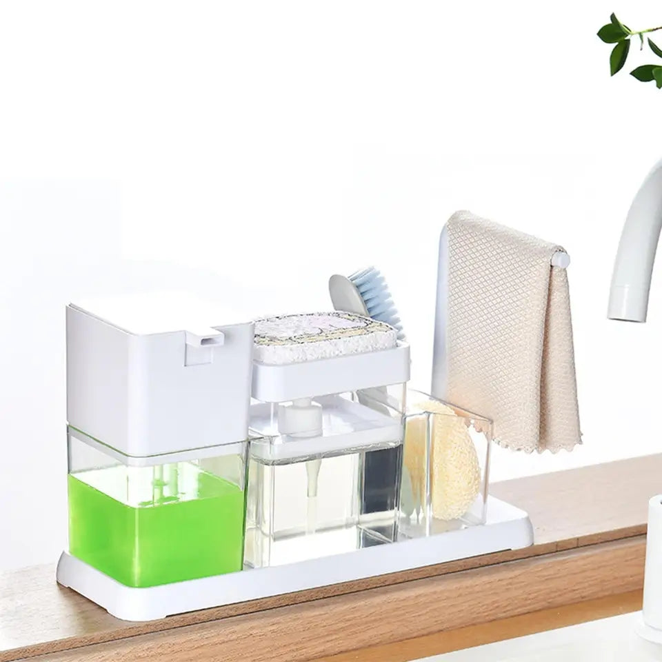 3 in 1 Kitchen soap dispenser - Hand cleaner soap jar with brush organizer