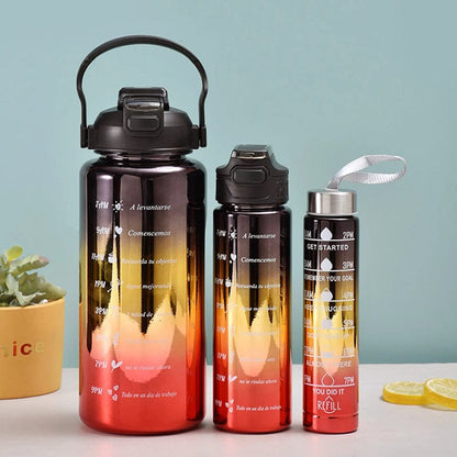 3 Pcs Leakproof Metallic Design Motivational Bottles Set