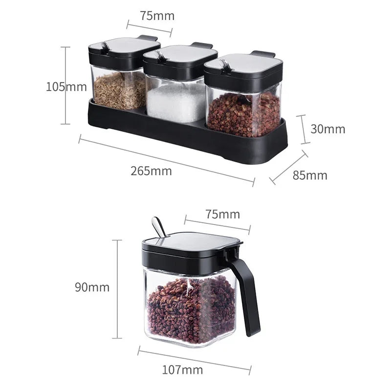 3pcs spice and sugar jar with spoon