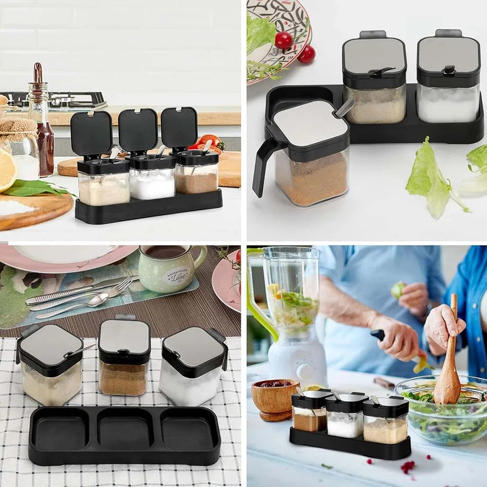 3pcs spice and sugar jar with spoon