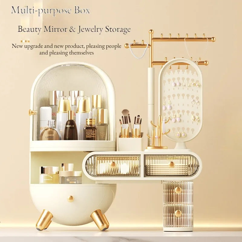 Luxury Dressing Table Cosmetics Storage Box Desktop Jewelry Integrated Dustproof High-Grade organizer