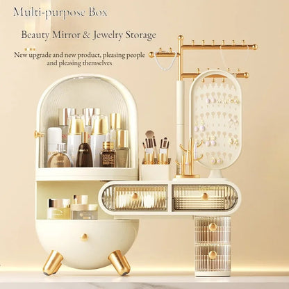 Luxury Dressing Table Cosmetics Storage Box Desktop Jewelry Integrated Dustproof High-Grade organizer