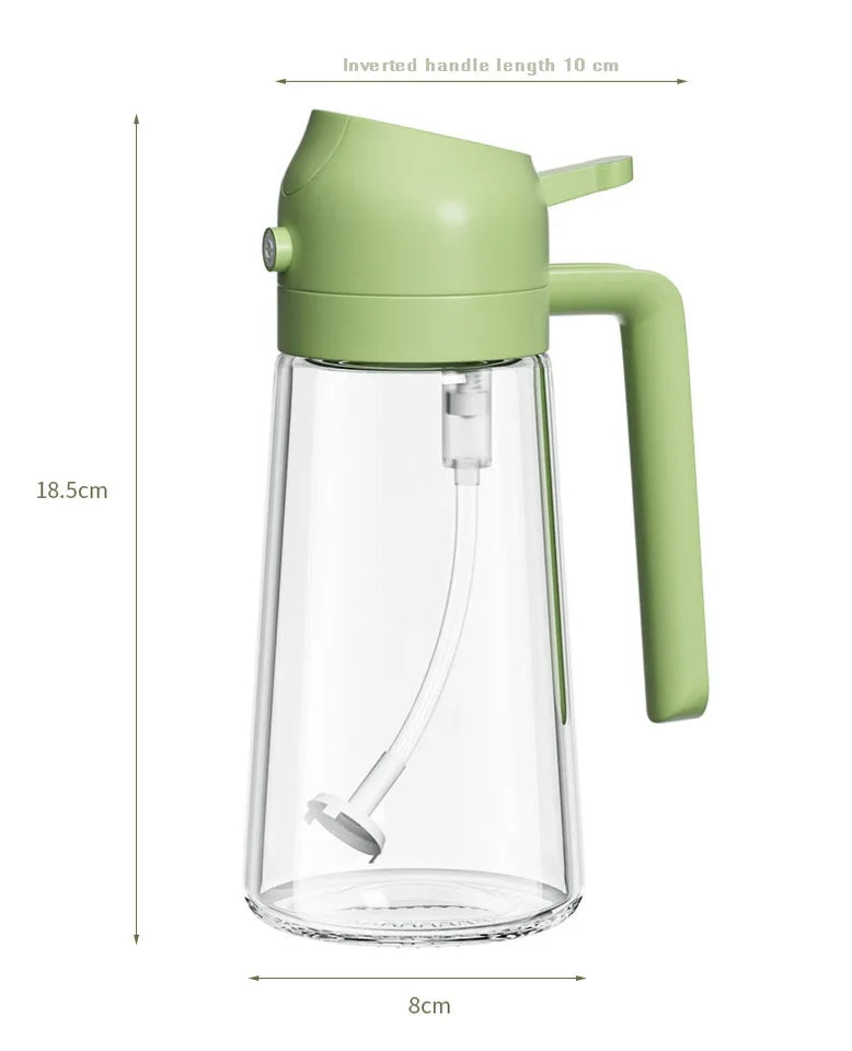 Two-in-One Oil spray and Oil jug - 450Ml Glass body oil jug