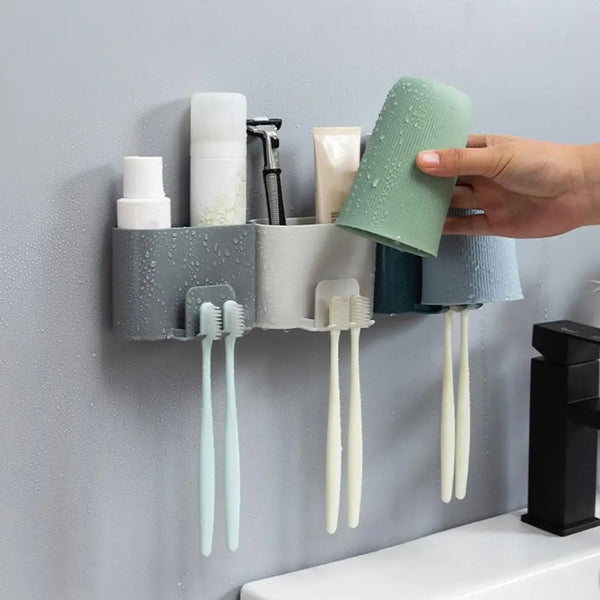 Wall mounted bathroom organizer for tooth paste and tooth brush