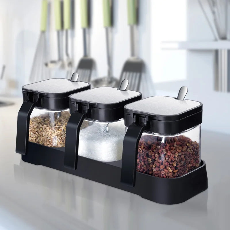 3pcs spice and sugar jar with spoon