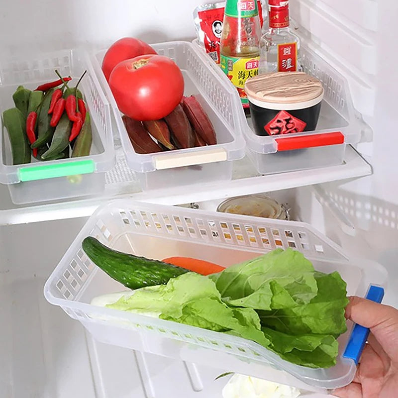 Colorful storage fridge baskets