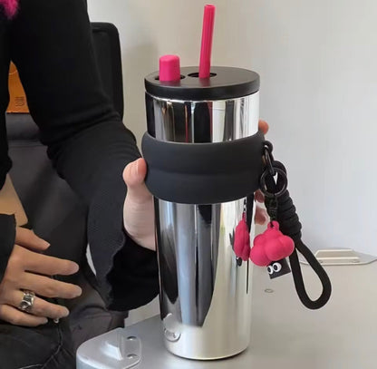 500ml Stainless Steel Coffee Glass with Straw & Lid
