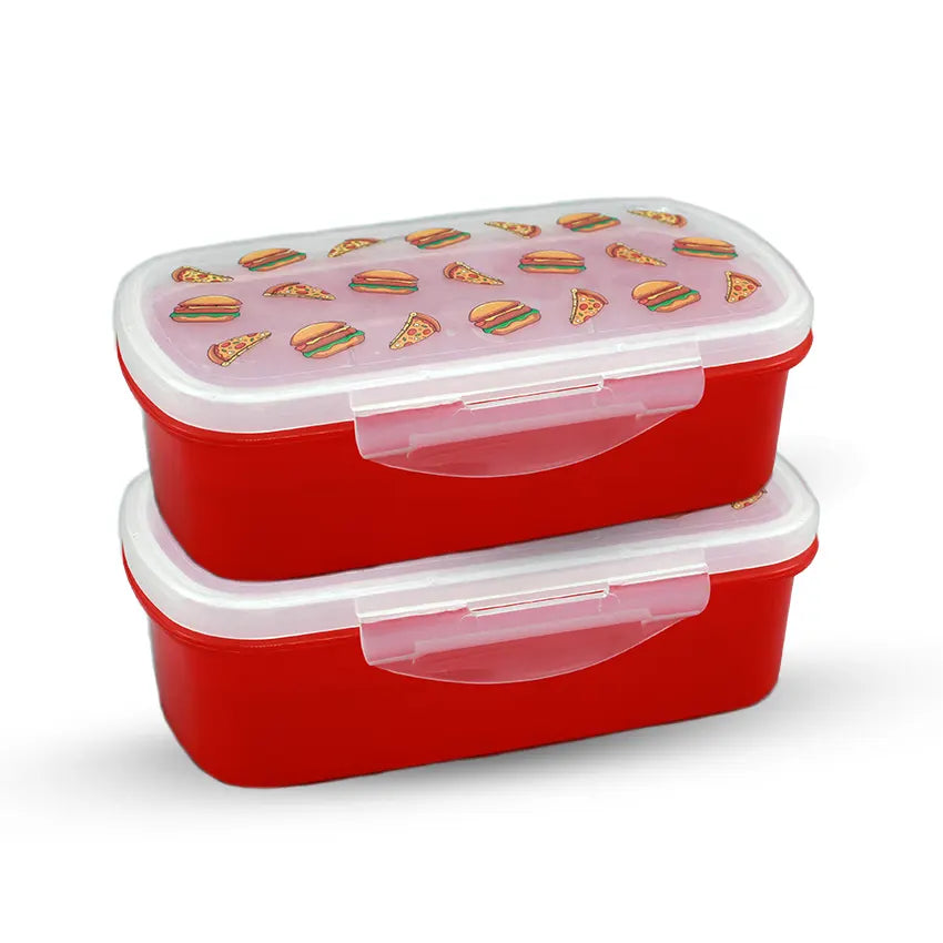 Bento Lunch Box M-2 2 pc set - 600ml Without Sticker red