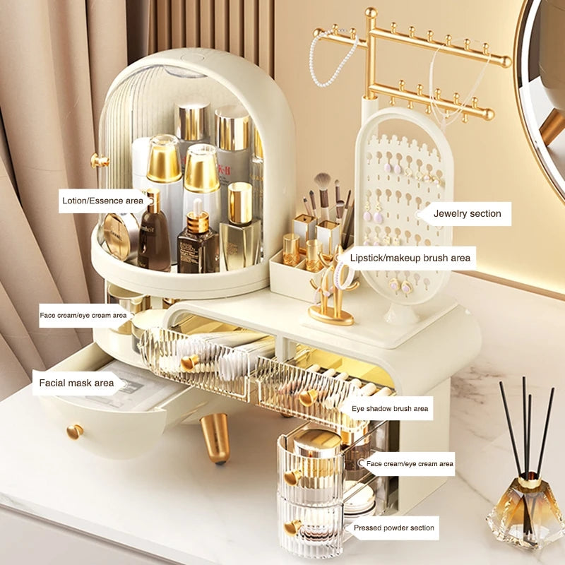 Luxury Dressing Table Cosmetics Storage Box Desktop Jewelry Integrated Dustproof High-Grade organizer