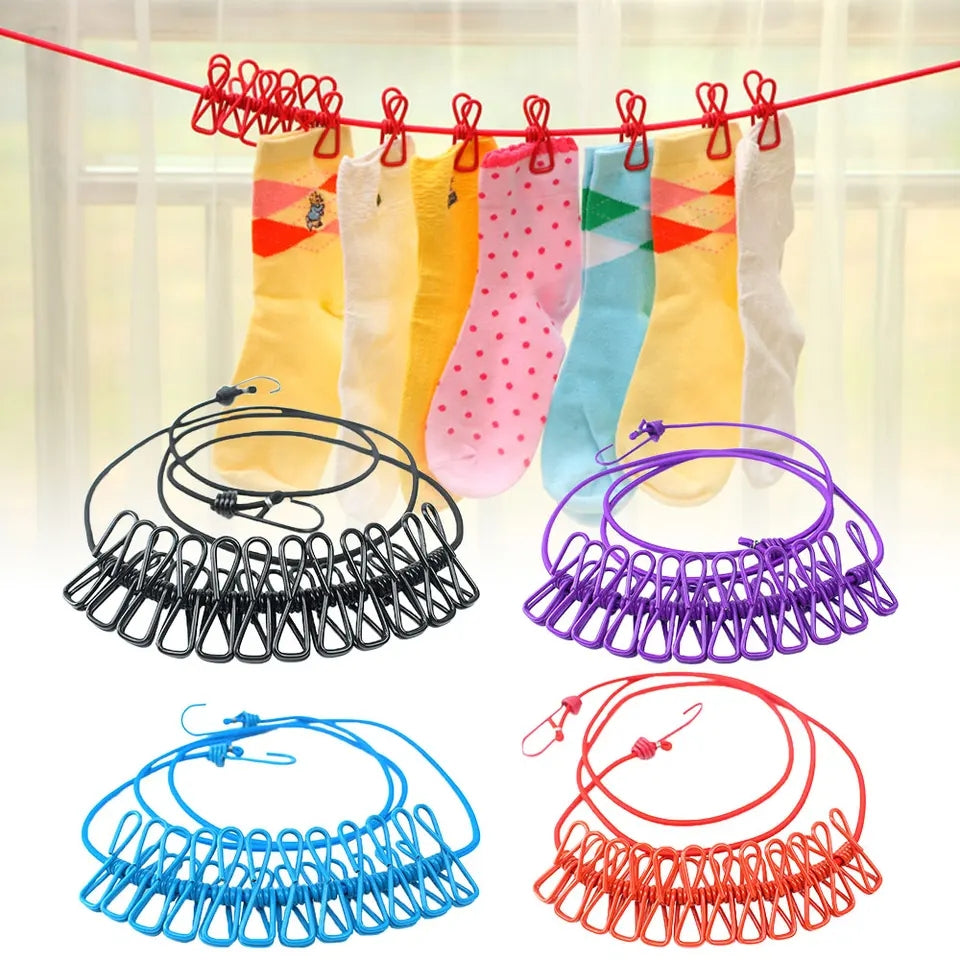 clothes drying rope 12 clips with 2 hooks