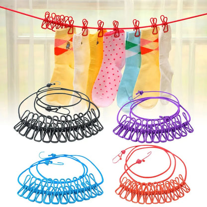 clothes drying rope 12 clips with 2 hooks