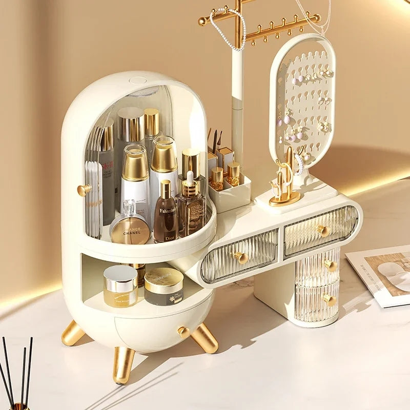 Luxury Dressing Table Cosmetics Storage Box Desktop Jewelry Integrated Dustproof High-Grade organizer