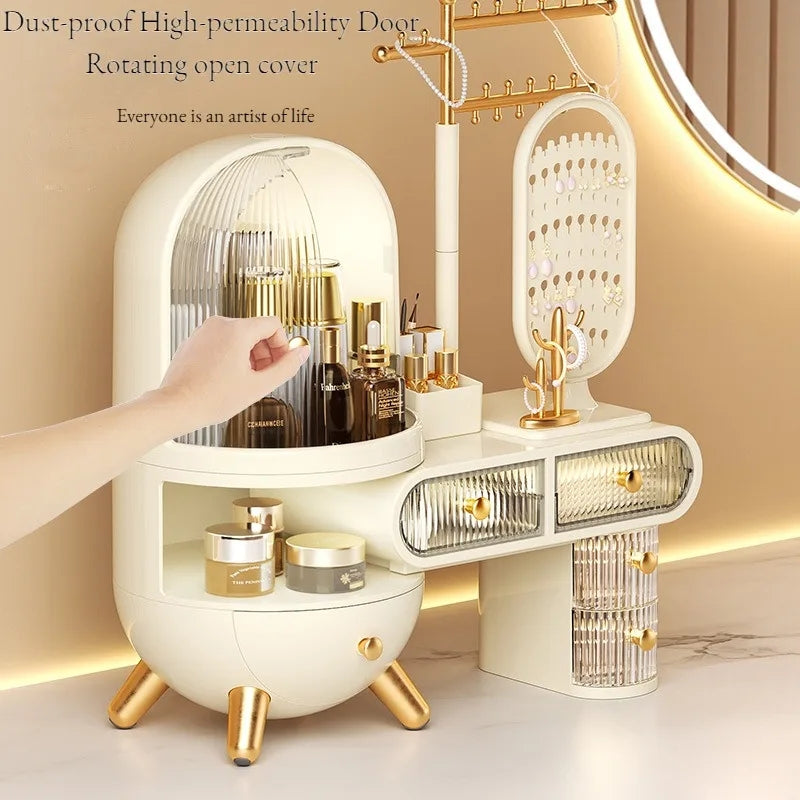 Luxury Dressing Table Cosmetics Storage Box Desktop Jewelry Integrated Dustproof High-Grade organizer