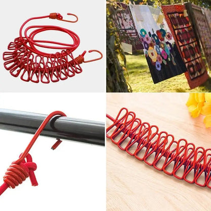 clothes drying rope 12 clips with 2 hooks