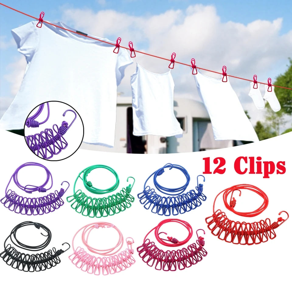 clothes drying rope 12 clips with 2 hooks