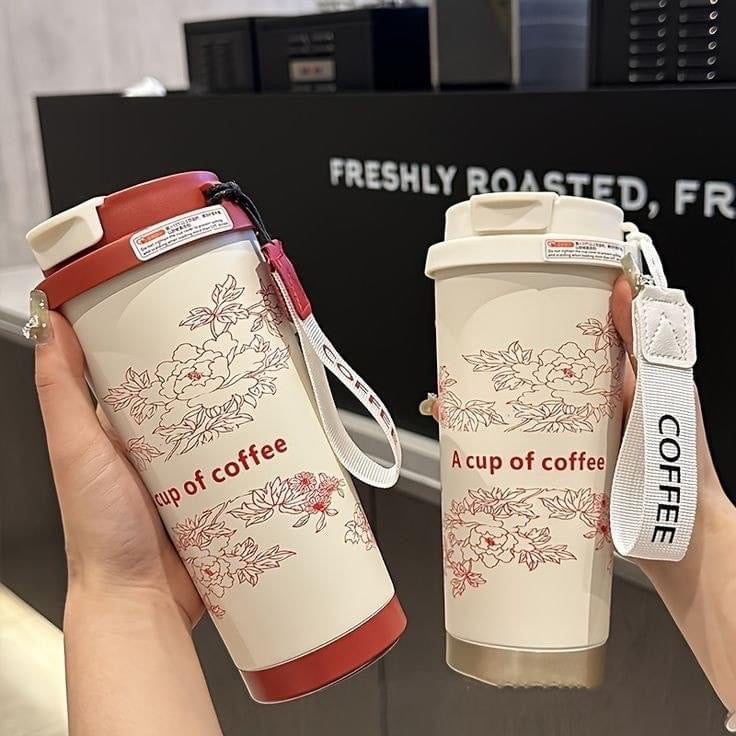 500ml Stainless Steel Floral Coffee Mug