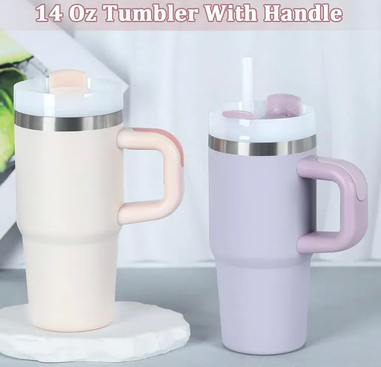 14oz Stainless Steel Insulated Tumbler with Lid, Handle & Straw
