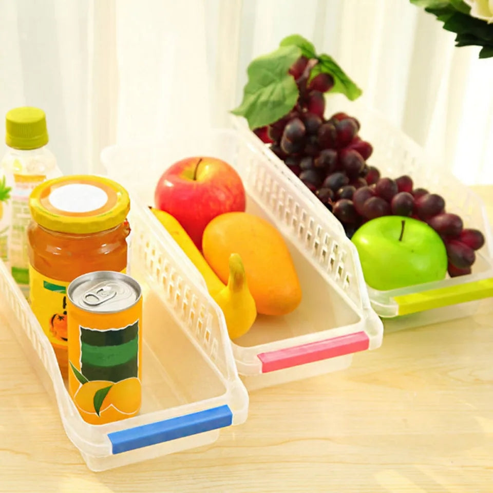 Colorful storage fridge baskets