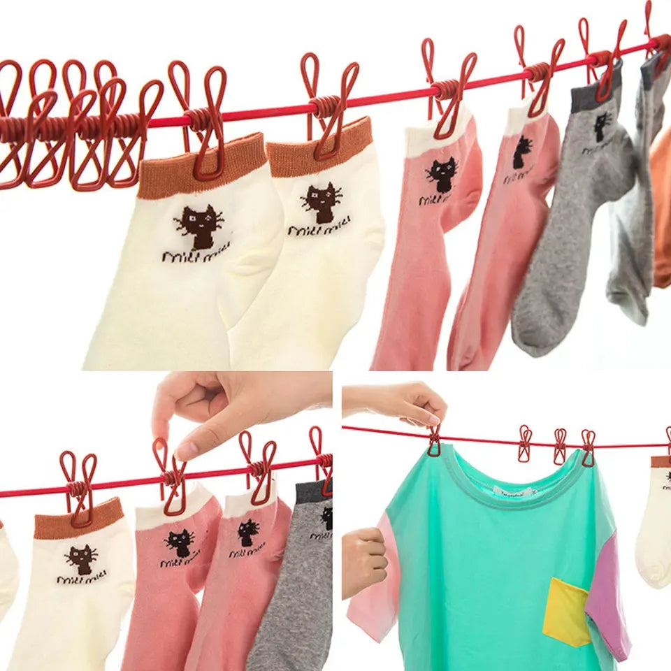 clothes drying rope 12 clips with 2 hooks