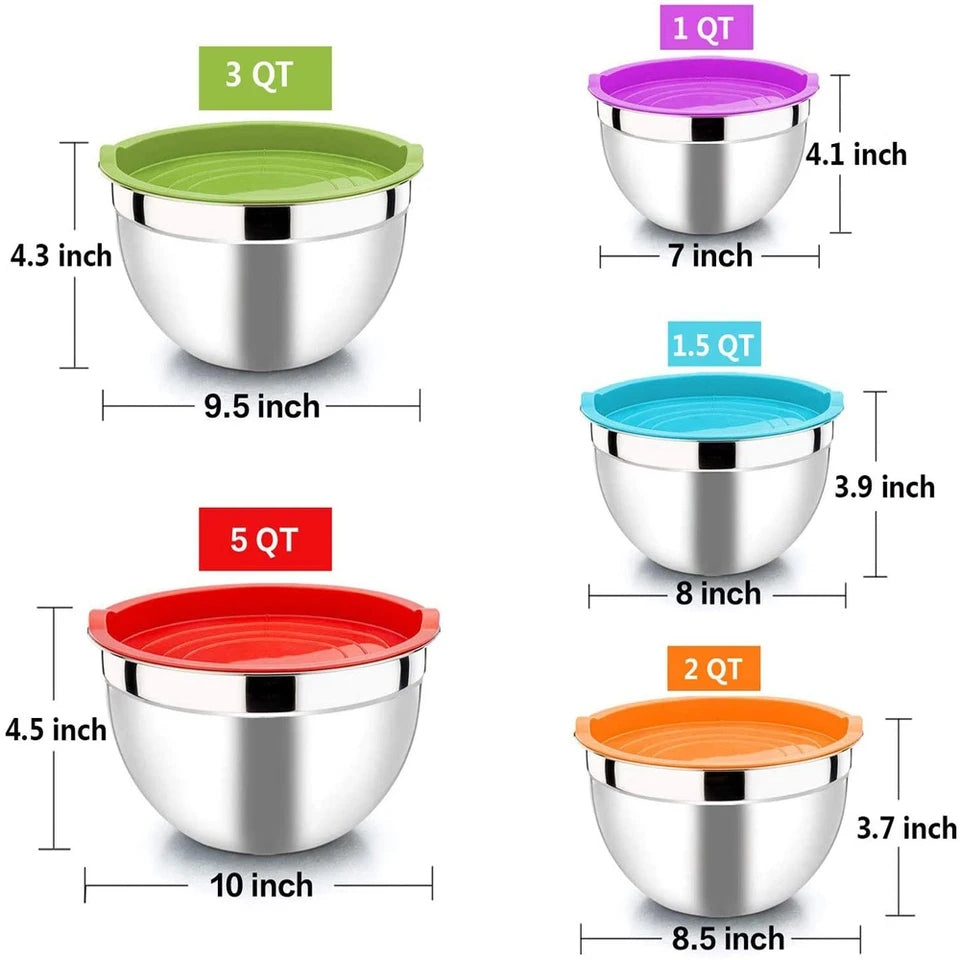 5Pcs Colourful Stainless Steel Multipurpose Bowl Set