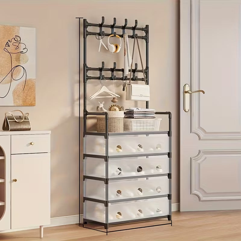 Dustproof Shoe Rack with Hanging Organizer – Space-Saving Multi-Layer Shoe Storage Cabinet