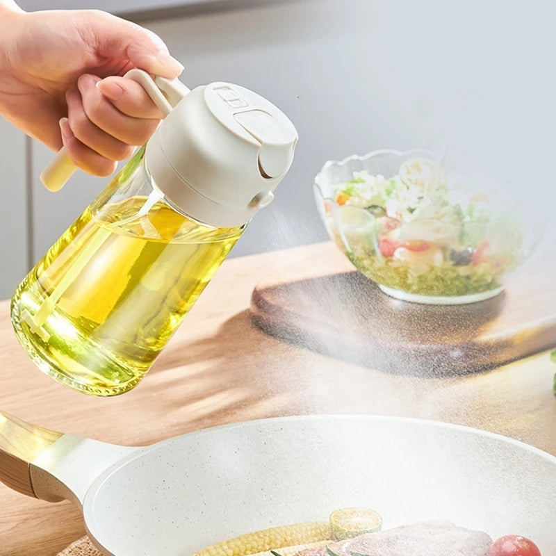 Two-in-One Oil spray and Oil jug - 450Ml Glass body oil jug