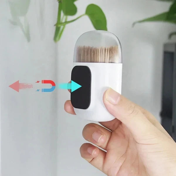 Toothpick holder with magnetic holding option