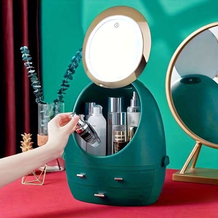 LED Mirror Cosmetic Storage Organizer