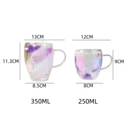 Double Wall Heat Resistant Feather Design Coffee Mug