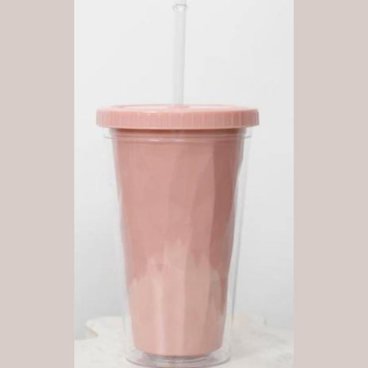 Pink Tumbler with Straw & Lid