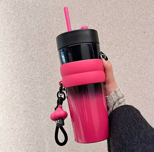 500ml Stainless Steel Coffee Glass with Straw & Lid