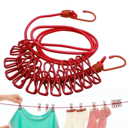 clothes drying rope 12 clips with 2 hooks