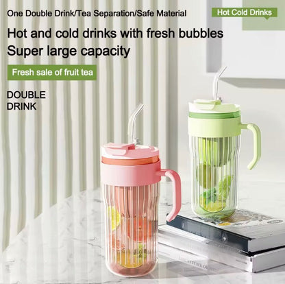 550ml Stripe Coffee Glass with Straw, Stainer Closure