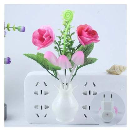 LED Night Light With Sensor Plug-in Auto Switch Rose Flower Mushroom Night Lamp Wall Light