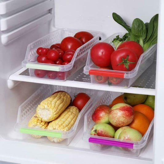 Colorful storage fridge baskets