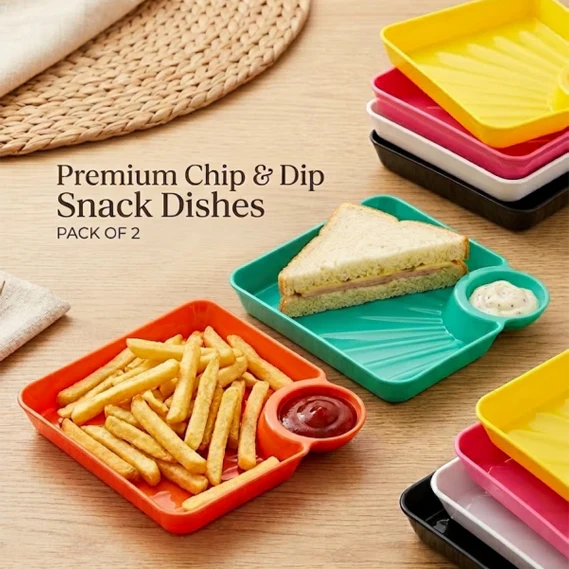 2 Pcs Snack Plate with Dipping Cup
