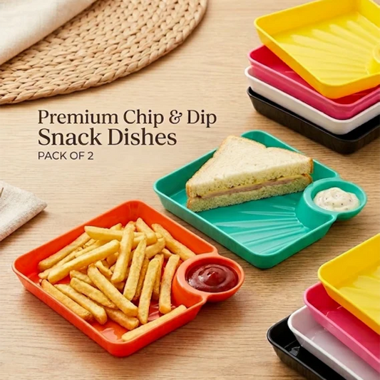 2-Piece Snack Plate Set with Integrated Dipping Cup