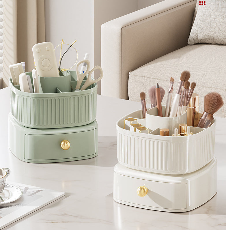 Luxury Rotating Makeup Brush Organiser With Drawer