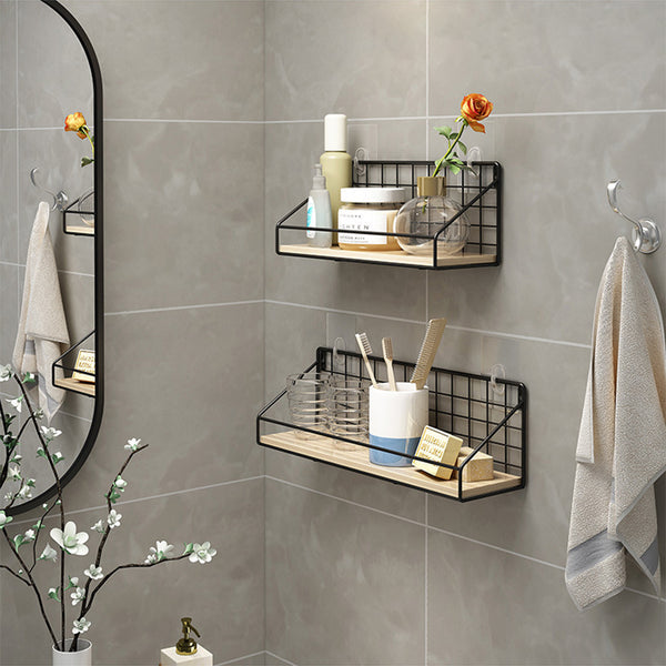 Iron shelf with wooden base.