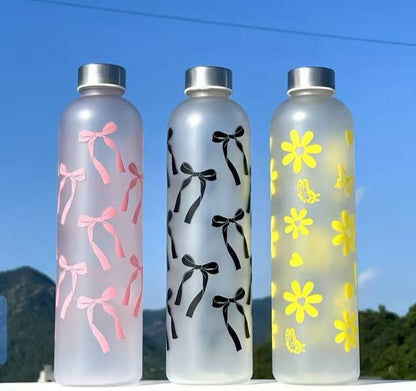 1000ml Aesthetic Cute Frosted Printed Water Bottle With Steel Cap