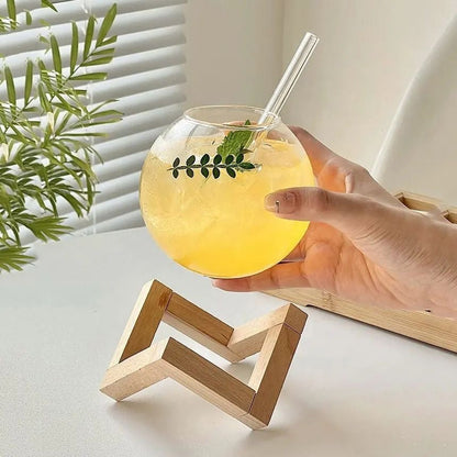 Round Coffee Glass with Wooden Stand