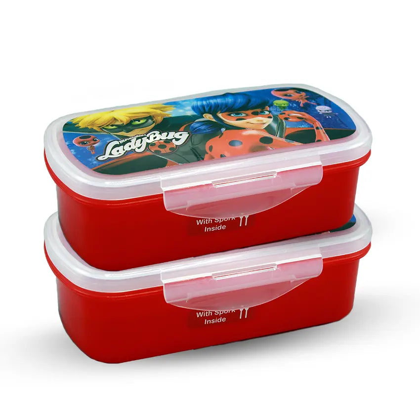 Bento Lunch Box M-1 2 pc set - 600ml With Sticker red