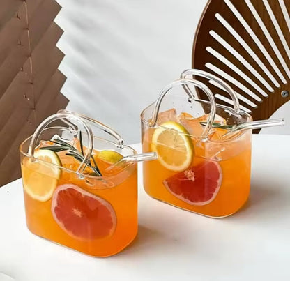 770ml HandBag Style Coffee Juice Glass with Straw
