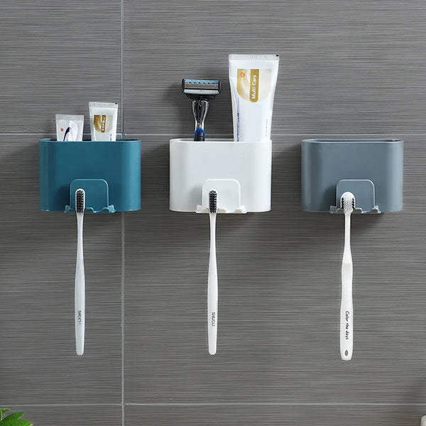 Wall mounted bathroom organizer for tooth paste and tooth brush