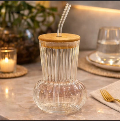 450ml Coffee Glass with Lid & Straw