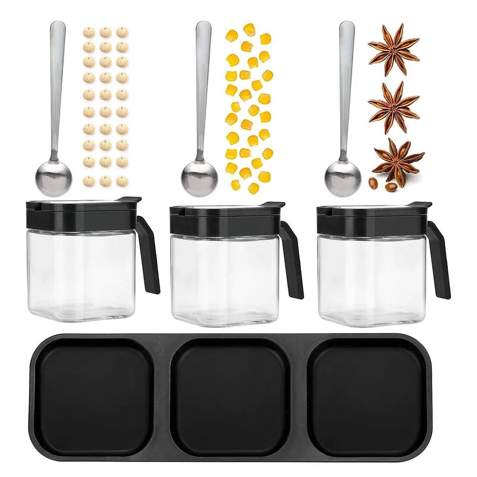 3pcs spice and sugar jar with spoon